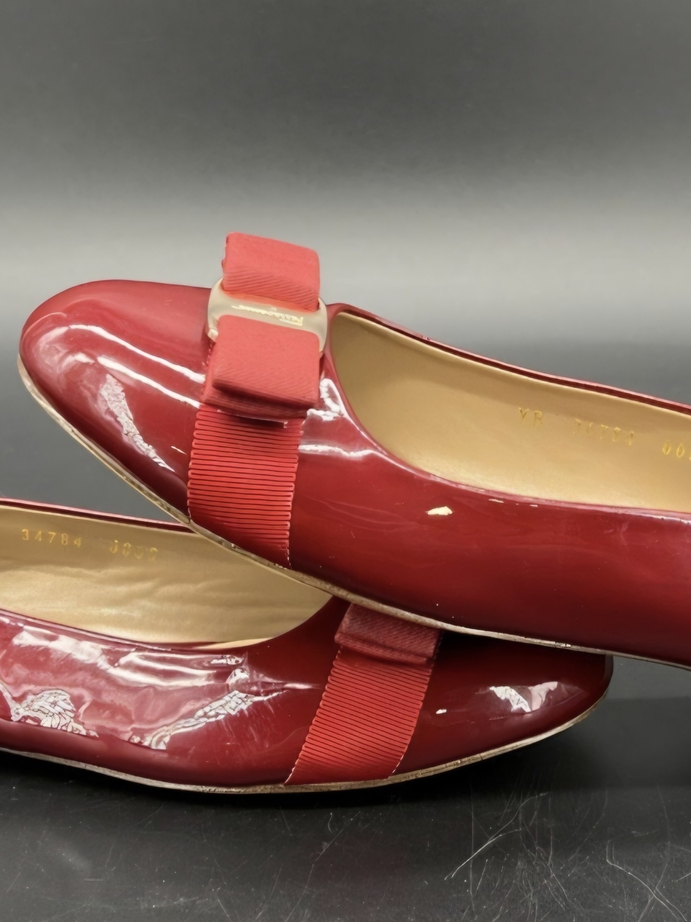 Salvatore Ferragamo Red Patent Leather Vara Bow Flats